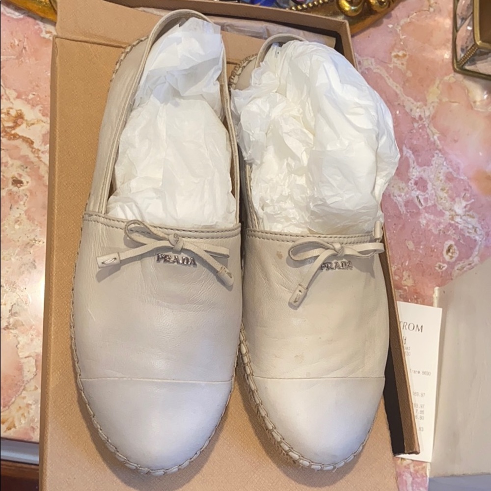 Gently warn Prada espadrille shoes beige size 9.5